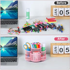 Topwey Pink Pen Holder for Desk, Rotating Pencil Holder, Cup Holder for Desk Office, Pen Organizer - color: Pink