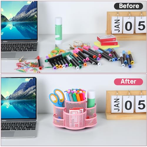 Topwey Pink Pen Holder for Desk, Rotating Pencil Holder, Cup Holder for Desk Office, Pen Organizer - color: Pink