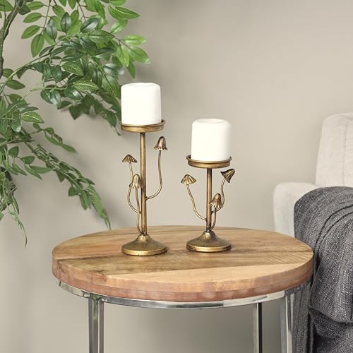 Deco 79 Metal Abstract Decorative Candle Holder Mushroom Inspired Candle Stand, Set of 2 Candlestick Holder 10", 7" H, Gold