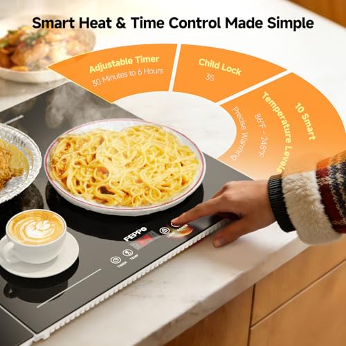 FEPPO Warming Trays for Buffets Party, Extra-Long 47"x15" 3-in-1 Modular Food Warmer with Independent Temp & Timer Control, Glass Food Warming Mat, Ideal for Catering & Gatherings - color: Black
