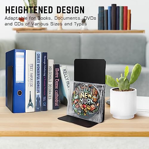 VONDERSO Metal Bookends Black, 2 Pairs Decorative Metal Book End Supports for Shelves Gauge Book Divider Stopper Holders with Non-Slip Anti-Scratch Rubber Pads - color: Black 2 Pairs