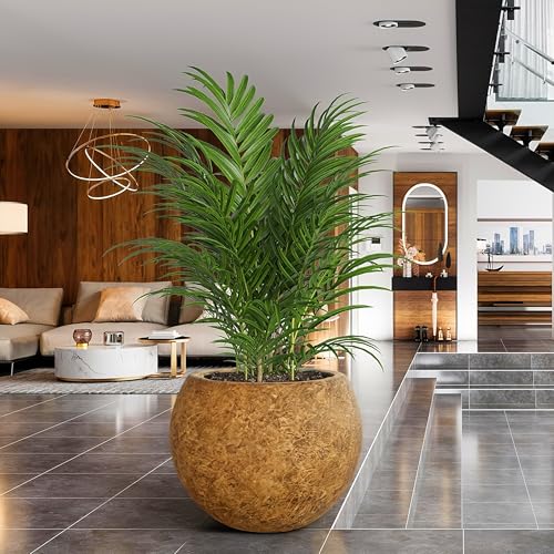 Panlaolao 17 H x 21" Dia (15" Pot Opening) Round Fiberstone Planter with Drainage Hole, Indoor/Outdoor Large Plant Pot for Home Patio Garden, Ideal for Large Plants-Camel - color: Camel, size: 21 Inch