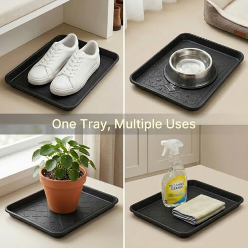 Kingrol 4-Pack Shoe Tray for Entryway Indoor, Small Boot Tray 16.5", Multi-Purpose Waterproof Mat for Shoes, Pet Bowls, Plants & Cleaning Supplies, Floor Protection Tray