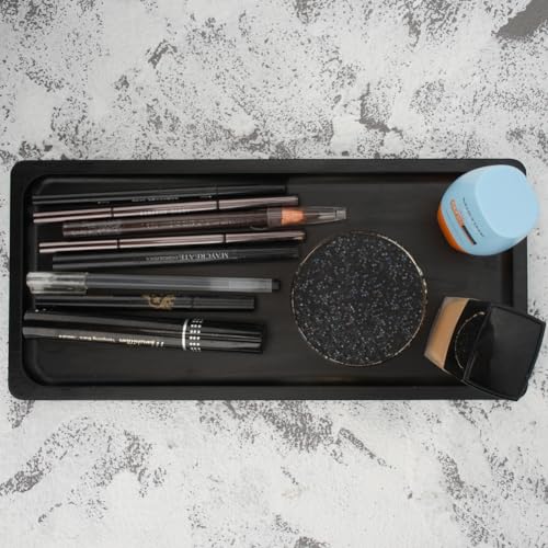 Bamboo Vanity Tray for Bathroom Sink, Counter, and Toilet Tank Top - Organizing and Decor Display Rack - Black Table Tray 11.8 x 6 x 0.7 inch - color: Black