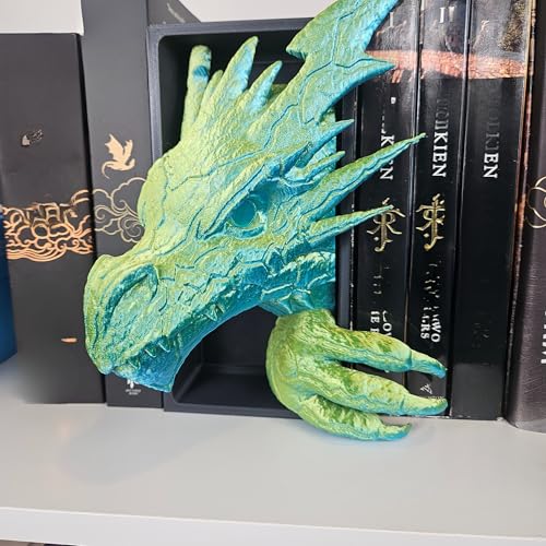 Dragons Awakening Book End – Fantasy Book Nook Insert for Dragon Readers – Unique Home Decor for Bookshelves & Libraries (Head and Tail - Lightning Dragon) - color: Head and Tail - Lightning Dragon