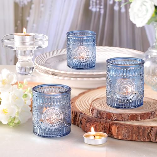 MATAHUM 36 Pcs Blue Votive Candle Holders, Tea Light Candle Holders for Wedding Centerpiece, Glass Candle Holders for Table Centerpiece, Home and Party Decorations - color: Blue, size: 36pcs