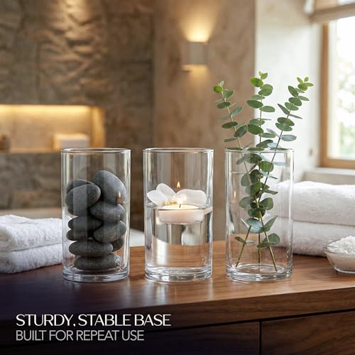 Glass Cylinder Flower Vase Centerpieces for Tables 3"x 6" Tall (5.3" Usable Depth) Set of 6 -Glass Vase Candle Holders Wedding Decor Vases for Centerpieces, Home & Event Decorations - Royal Imports - size: 3" wide x 6" tall - Set of 6