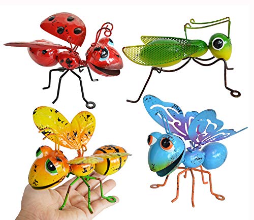GIFTME 5 Metal Garden Sculptures Statues Yard Art Decoration,Set of 4 Garden Decor Perfect Hanging The Tree, Porch,Backyard or Patio Wall Decor - style: Garden Insect