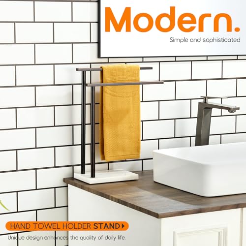 Stand Towel Holder for Bathroom Vanity Countertop 2-Tier Towel Racks Freestanding with Thicken Marble Base, Oil Rubbed Bronze Stainless Steel AN7003ORB - color: Oil Rubbed Bronze, size: 2-Bar