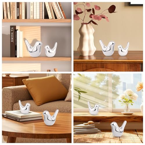 LAIDANLA Small Birds Statues Silver Modern Style Home Decor Birds Small Animal Sculpture for Living Room Office Desktop Shelf Coffee Table Bedroom（2pcs） - color: D-silver