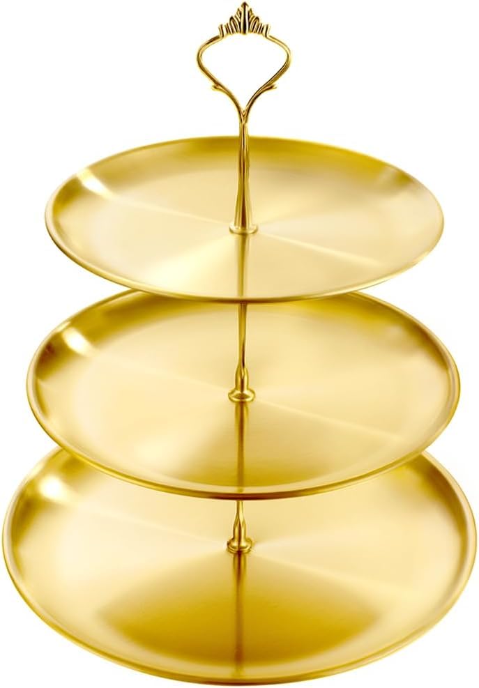 3 Tier Stainless Steel Cupcake Stand, Gold Metal Serving Tray Cake Holder Cake Display Stand for Holiday Dessert Table Decorations Birthday Party Wedding - size: 3 Tier