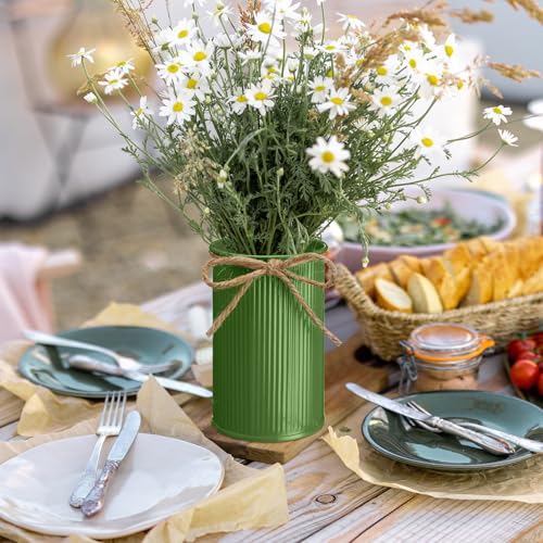 Rustic Vase for Table Centerpieces 4.33 Inch Small Petite Flower Vase with Twine Bow Vintage Farmhouse Decor for Wedding Reception Dining, Home Galvanized Metal Buckets(Sage Green,12 Pcs) - color: Sage Green