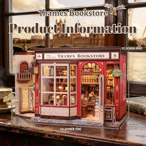 Fsolis Book Nook Kit - DIY Miniature Kit for Adults Tiny House Booknook British Style Bookshelf 3D Wooden Puzzles Gifts for Women Readers Book Lovers (Thames Bookstore) - style: Thames Bookstore