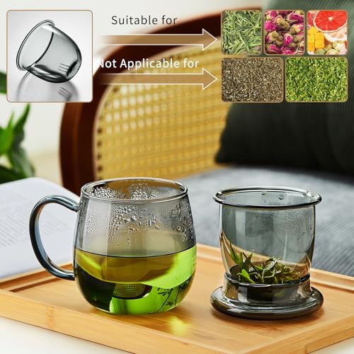 Glass Tea Cup with Infuser and Lid, 17.6oz/520ml Large Borosilicate Teacup, Clear Mug for Loose Leaf Tea, Blooming Tea, Tea Bags - Perfect Christmas or Birthday Gift for Men. - size: 17.6OZ