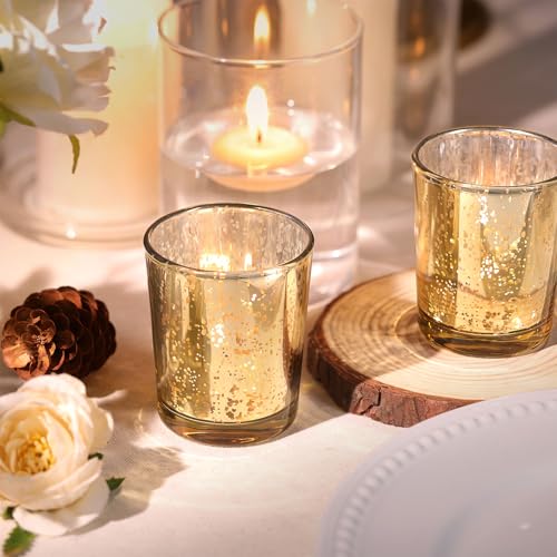 LETINE Gold Votive Candle Holders Set of 36 - Speckled Mercury Gold Glass Candle Holder Bulk - Ideal Spring Summer Decor for Wedding Centerpiece Table，Valentine's Day Decorations Indoor - color: Gold