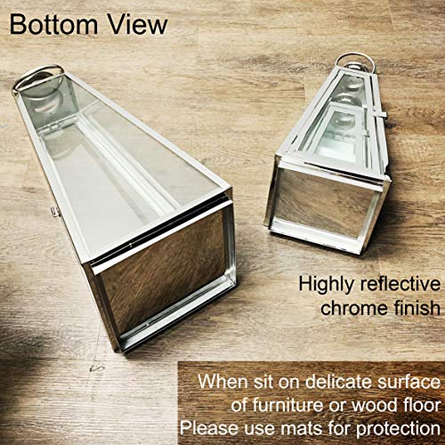 Allgala 3-PC Lantern Set 24 Inch Jumbo Deluxe Modern Indoor/Outdoor Candle Lantern Set Gold Stainless Steel Tapered Trapezoid Frame with Tempered Glass for Garden Patio Fireplace Wedding - color: Taper Gold
