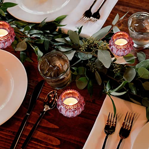 Woho Rose Gold Tealight Candle Holder Set of 6 for Valentines Day Decor, Glass Tea Lights Candle Holder for Wedding Party, Votive Candle Holders for Table Centerpiece - color: Rose Gold