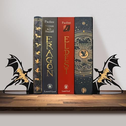 Metal Dragon Bookends Stoppers Holder Stand for Desk Shelf Cool Dragon Bookends Decorative, Fantasy Dragon Bookends for Bookshelf Decor Dragon Lovers - color: Gold