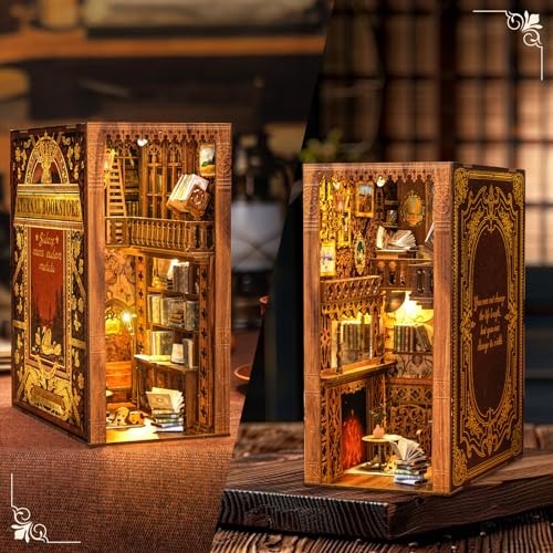 Cutefun Book Nook Kit Library, DIY Miniature Booknook Kit for Adults, 3D Wooden Puzzle Bookend Bookshelf Decor with LED Light & Dust Cover Christmas Crafts Gifts for Book Lovers (Eternal Bookstore) - style: Eternal Bookstore