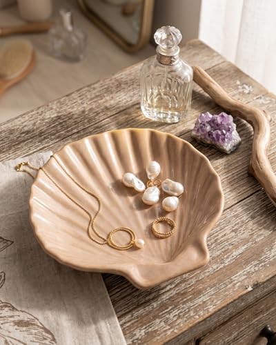 MUMREUES Ceramic Jewelry Tray Small Trinket Dish Shell Ring Holder Dish Decorative Jewelry Plate Bowl Organizing Rings Earrings Necklaces Keys Cute Room Decor Aesthetic Gifts for Mom
