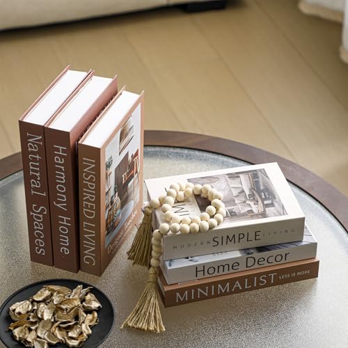 Menkxi 6 Aesthetic Decorative Books Set with Tassel Wood Bead Coffee Table Decor Faux Books with Simple Design for Modern Home Decor Inspired Living Decoration Photo Storage and As a Keepsake Box - style: Simple