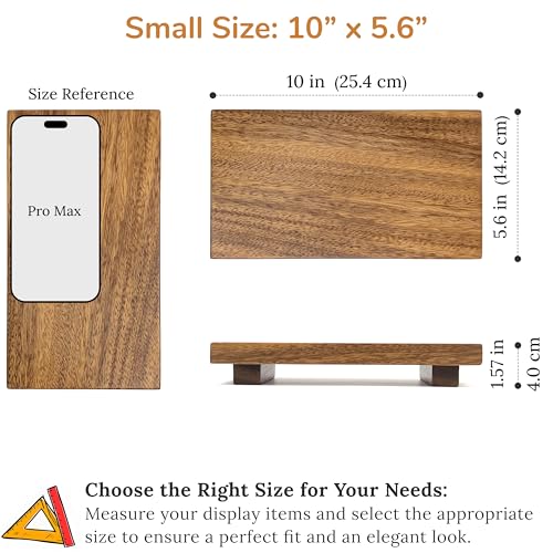 Small 10" Acacia Wood Riser Pedestal Stand – Farmhouse Wood Display Riser for Kitchen and Bathroom Décor - Counter Display, Plant Stand, Jewelry Holder, Vanity Tray, Candle Stand (S:10"x5.6"x1.57") - size: Small:10“x 5.6"