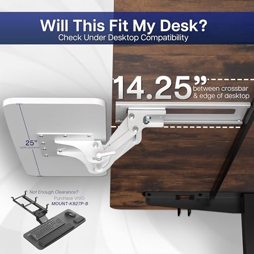 VIVO Adjustable 25 x 10 inch Computer Keyboard and Mouse Platform Tray Ergonomic Under Table Desk Mount Drawer Underdesk Shelf, White, MOUNT-KB03W - color: White, size: 25"