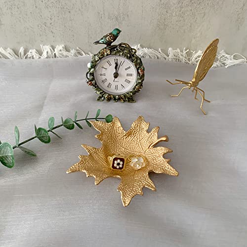 Metal Jewelry Dish, Small Leaf Shaped Ring Holder Jewelry Organizer, Trinket Dish Vanity Tray for Dresser Christmas Birthday Wedding Gifts - color: Maple-Gold