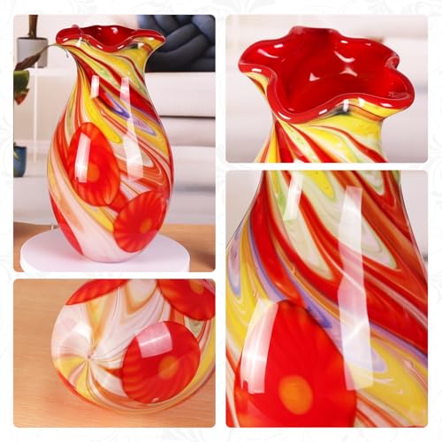 KAMMAK Colored Glass Vase, Beautiful Hand Blown Decorative Vase, Modern Art Vase for Flower Mantle Dining Table Centerpiece, Entryway Living Room Wedding Decoration, SKQ017 - style: SKQ017