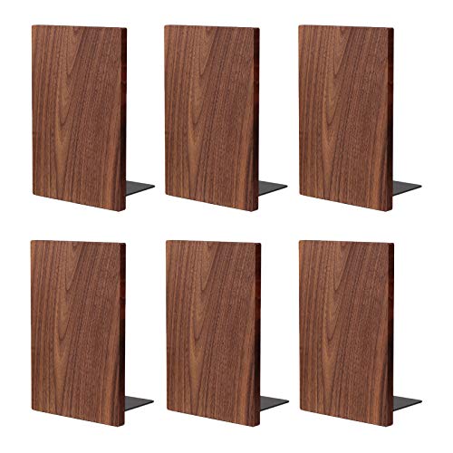 Muso Wood Handmade Walnut Book Ends, Non-Skid Bookends for Shelves, Large Sturdy Book Ends for Heavy Books, Decorative Book Shelf (3 Pairs) - size: 3 Pairs