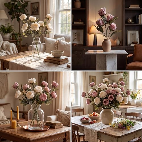 Thiccywoov 8 Pcs Faux Peony Stems Flowers Bulk Vintage Artificial Silk Peonies Stems Real Look Fake Peonies Branches for Vase Filler DIY Bouquet Centerpiece Home Indoor Outdoor Decoration (Multicolor) - color: Multi Color