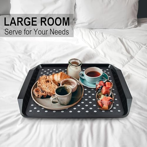 KAQAHIDO Large Non Slip Serving Tray with Grippy Dots, TV Lap Trays for Eating on Couch, Meal Serve for Dinner Breakfast, Rectangular Food Carrying for Plates, Glasses, Dishes, Set of 2, Black - color: Black