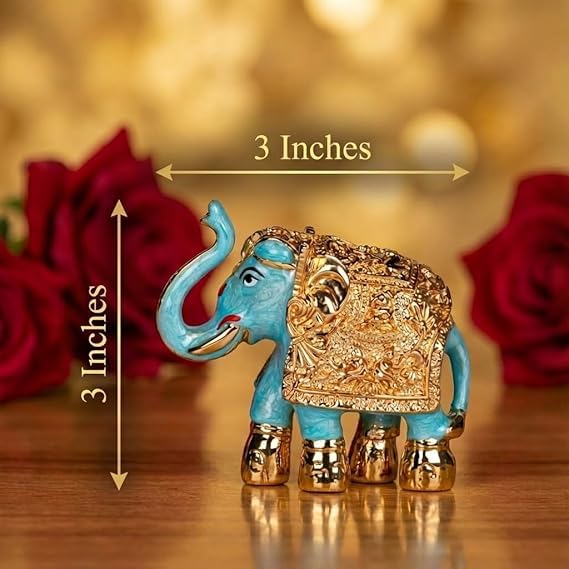 Gold Plated Elephant Idol Showpiece for Vastu, Good Luck, Gifting for House Warming and Home Decor - 3 Inches - 1 Piece