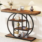 Tribesigns 41.3" Console Table, Industrial 4-Tier Sofa Table Entryway Table with Circle Base, Narrow Wood Accent Tables with Storage Shelves for Living Room, Hallway, Foyer, Rustic Brown - color: Rustic Brown