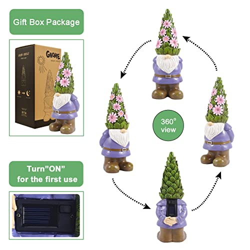 Nacome Solar Garden Outdoor Statues Gnome with Succulent and 7 LED Lights - Lawn Decor for Patio, Balcony, Yard Ornament for Mom Grandma Women - color: Purple Gnome