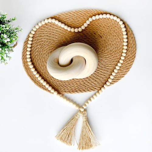 Wood Coffee Table Decor for Living Room, Hand Carved Chain Link Decoration, Modern Farmhouse and Boho Style Object - color: Natural-bead String