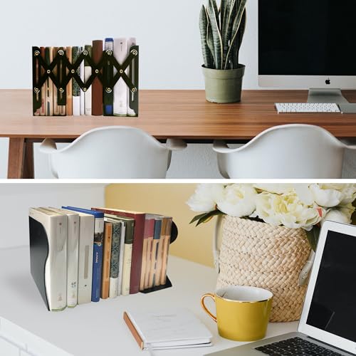 Metal Bookends, Book Ends for Heavy Books, Adjustable Book Holder for Shelves, Book Stopper for Home/School/Office, Extends up to 19 inches, Black - color: Black-new
