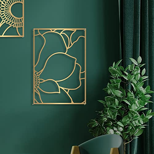 Glamativity Large 4 Pack Gold Wall Art, Minimalist Decor, Real Metal, Nature Floral Abstract, for Bedroom, Living Room, Bathroom (Gold Blossom Style, L Size 22.5 x 15.7'') - color: Gold Blossom Style, size: L Size 22.5 x 15.7''