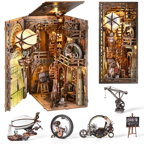 TOYQI Book Nook Kit, Book Nook Kits for Adults, DIY Miniature Dollhouse Kit 3D Wooden Puzzle Booknook Bookend with LED Light - style: UNCLE PETER'S WAREHOUSE
