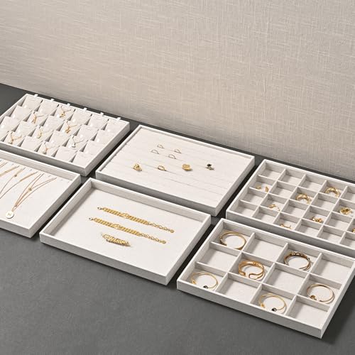 Oirlv Linen 7 Lines Ring Storage Tray Rings Showcase Display Organizer Plate - size: 7 lines