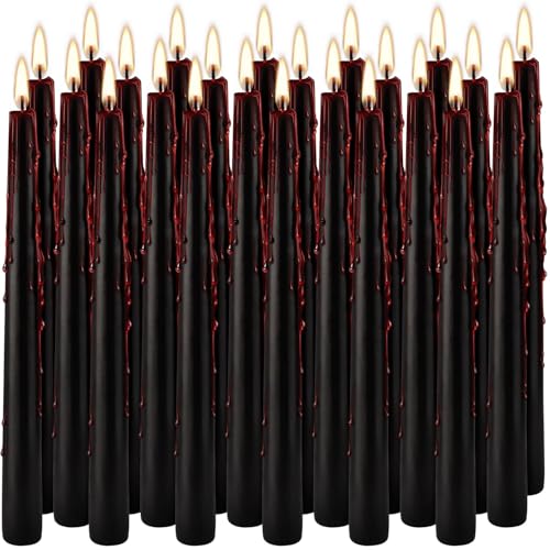 24 Pcs 10 Inch Vampire Blood Taper Candles Vampire Blood Candle, Ritual Spell Unscented Candle Halloween Spooky Decor for Haunted House, Gothic Theme Party. - color: 24Pack-Black Bleeding-10inch