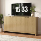 BVIUNTWO Fluted TV Stand for TVs up to 70", Modern TV Console with Storage Cabinet, Entertainment Center with Adjustable Shelves & 4 Doors for Living Room, Natural Oak