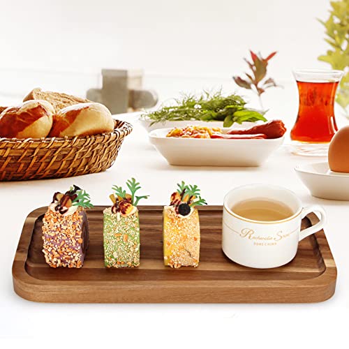 2 Pcs Rectangular Wooden Platters for Food Party Decorative Small Serving Tray Long Charcuterie Board Acacia Wood Trays Home Decor Cheese Board Rectangle Cake Dessert Plates Snack Appetizer Platter - size: 12" x 6"