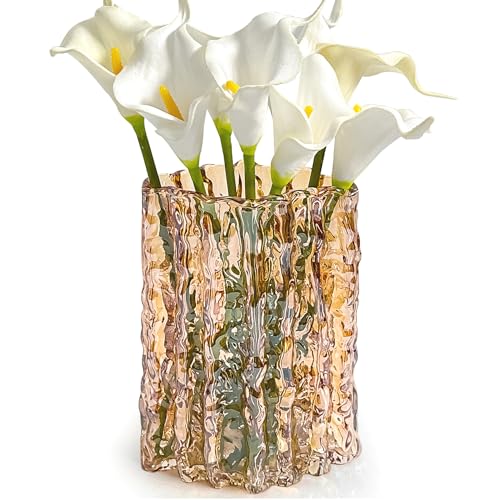 Aoderun Glass Vase Crystal Vase Heavy Duty Large Flower Vase for Dining Table Kitchen Office Home Shelf Wedding Living Room Centerpieces(Amber) - color: Amber