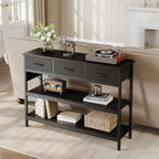 Lulive Entryway Table with Power Outlets, Console Table with 3 Fabric Drawers, Sofa Table for Living Room, Hallway, Couch, Foyer, Height Adjustable (Black, 43") - color: Black, size: 1-Pack 43 inches