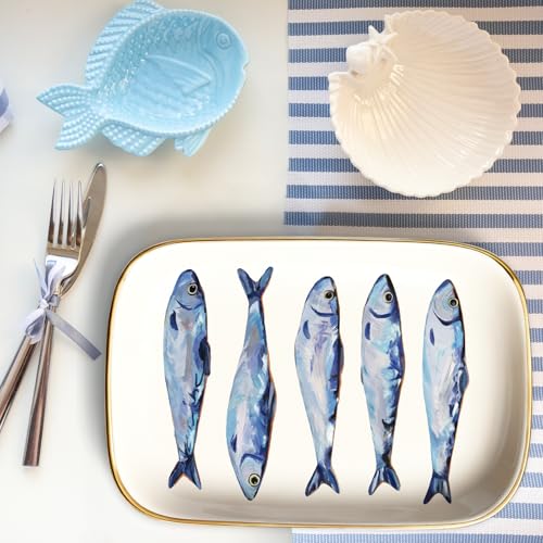 FYSUIMU Sardines Trinket Tray Ceramic Jewelry Dish Aesthetic Fish Decorative Key Tray for Home Bathroom Dresser Table Countertop Decoration