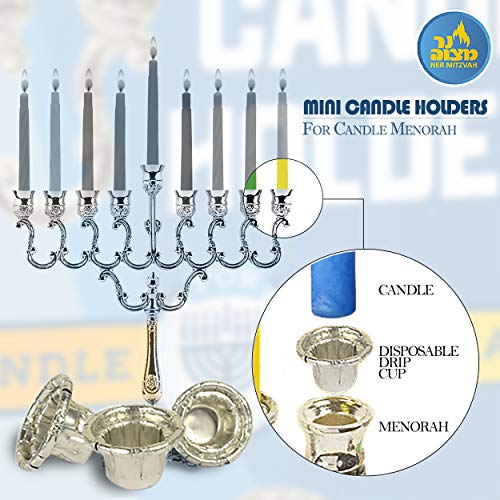 Ner Mitzvah Hanukkah Mini Candle Holders - Disposable Liner Inserts for Candle Menorah - Drip Guard Foil Cups - 44 Count - Mini