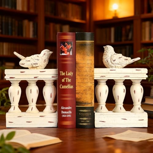 2PCS Birds Decorative Bookends Heavy Duty Resin Vintage Book Ends Books Stand Organizer for Kids Rooms Office Desk(Bird and Roman Column) - color: Bird and Roman Column