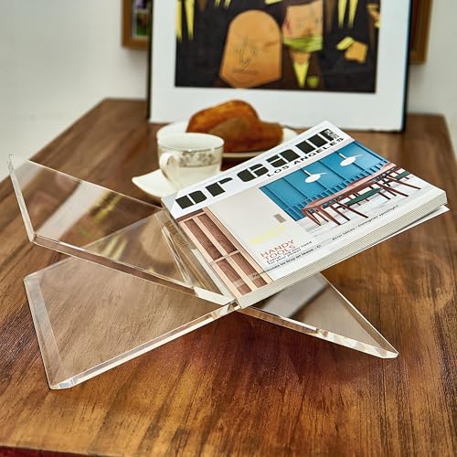 Honygebia Clear Acrylic Book Stands - Cross Frame Acrylic Book Holder, Open Bookstand for Display and Reading, Suitable for Art, Bible, Cookbook, Easel, Magazine, Textbooks 12.5" x 9.5" x 5.5" - color: Clear