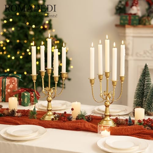 Romadedi Candelabra Gold Candle Holders - 5 Arm 11.8" Wedding Candlestick Holder for Theme Party Table Centerpiece Decor Dining Room Birthday Holiday Christmas, Set of 6 - color: Gold-5 Arm, size: 6pcs